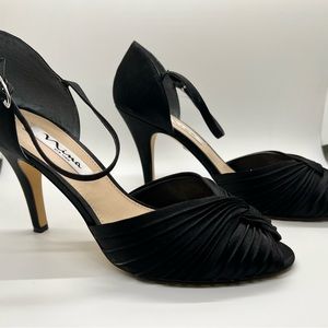 Nina Satin Black Peep Toe Heel